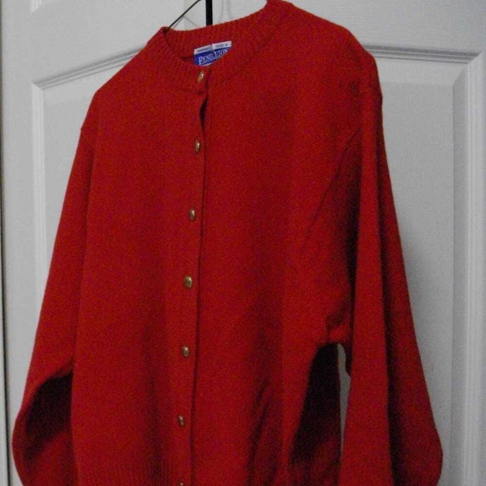 Pendleton Women's Red Button Up 100% Wool Cardiga… - image 1